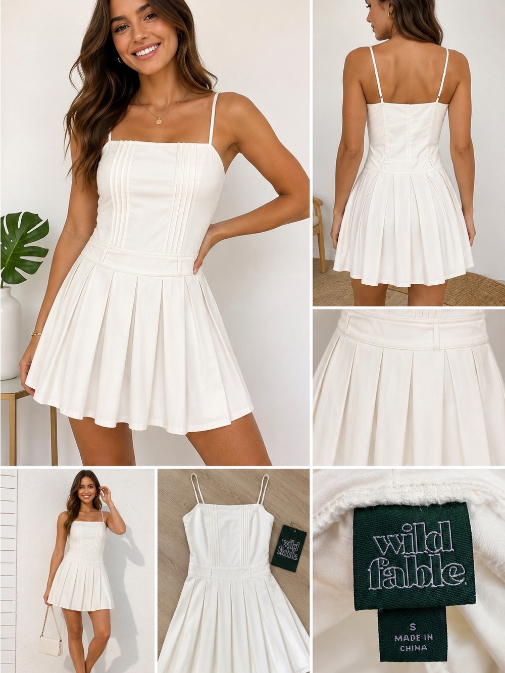 White Pleated Skirt with Care Label Detail